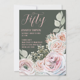 Invitación Feliz cumpleaños con un fondo rosa pálido y verde