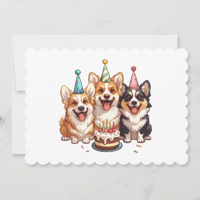 Invitación Feliz cumpleaños Corgi Dogs (Anverso)
