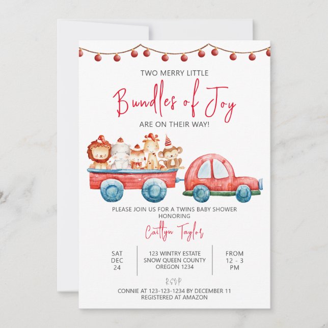 Invitación Feliz cumpleaños de alegría, gemelos Baby Shower (Anverso)