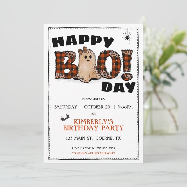 Invitación Feliz cumpleaños de BooDay (Anverso de pie)
