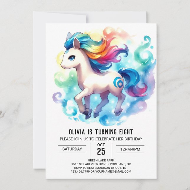 Invitación Feliz cumpleaños de caballos en línea (Anverso)