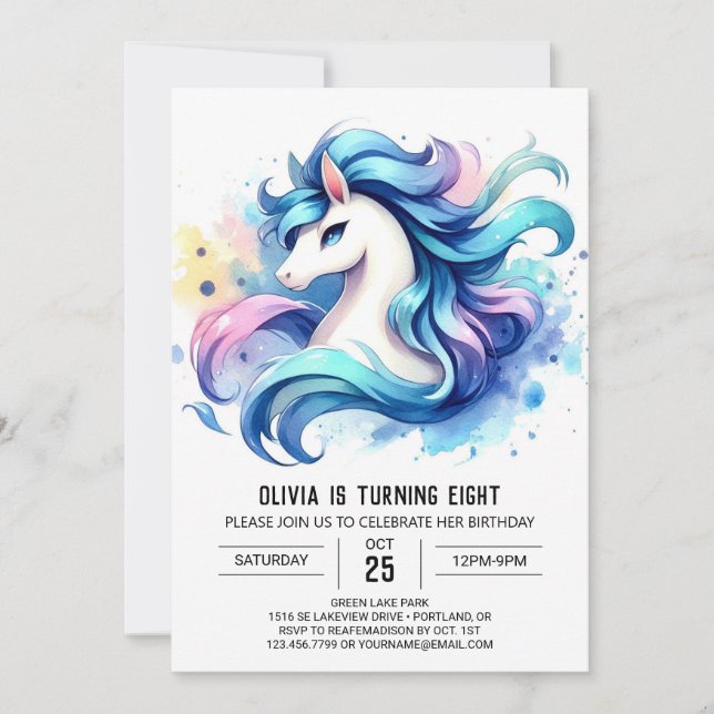 Invitación Feliz cumpleaños de caballos para niños (Anverso)