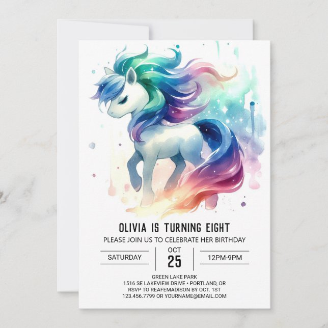 Invitación Feliz cumpleaños de caballos para niños (Anverso)