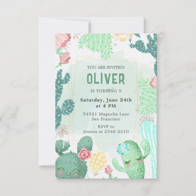 Invitación Feliz cumpleaños de Cacti (Anverso)