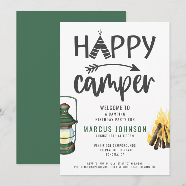 Invitación Feliz cumpleaños de Camper Boy (Anverso / Reverso)