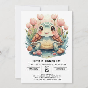 Invitación Feliz cumpleaños de Chica de tortuga de Moda