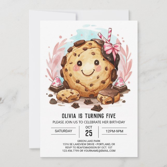 Invitación Feliz cumpleaños de cookies elegantes digitales (Anverso)