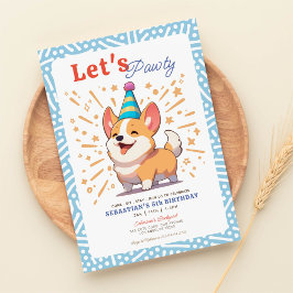 Invitación Feliz cumpleaños de Corgi Puppy Pawday