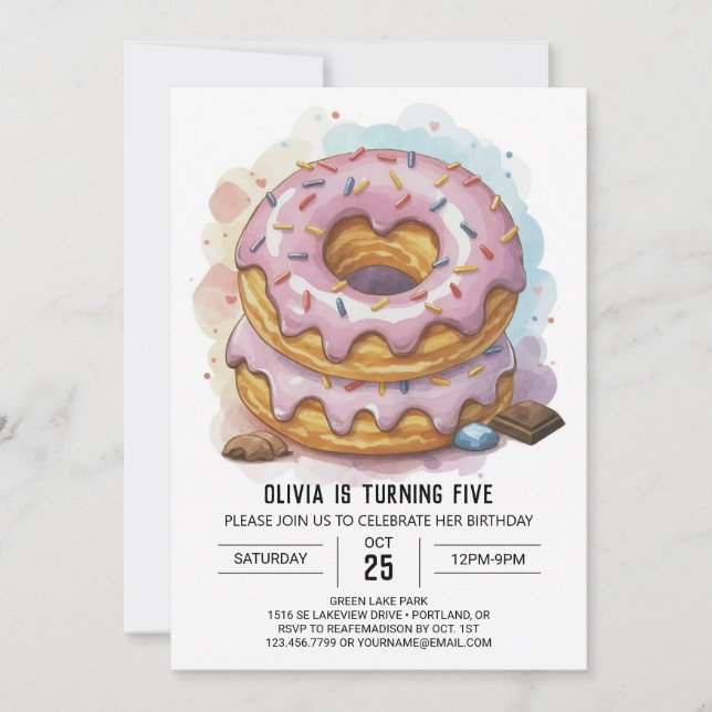 Invitación Feliz cumpleaños de donuts de chocolate (Anverso)