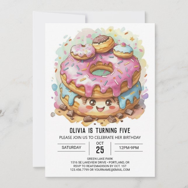 Invitación Feliz cumpleaños de donuts de chocolate (Anverso)