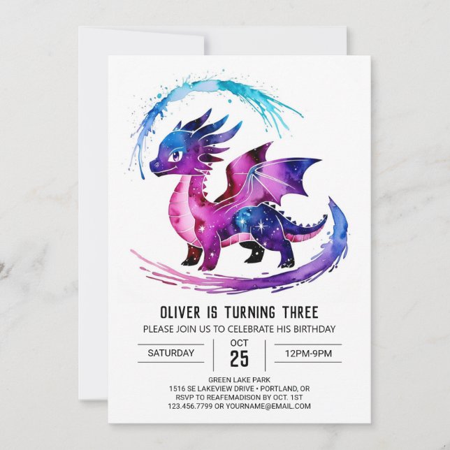 Invitación Feliz cumpleaños de Dragon Digital Boy (Anverso)