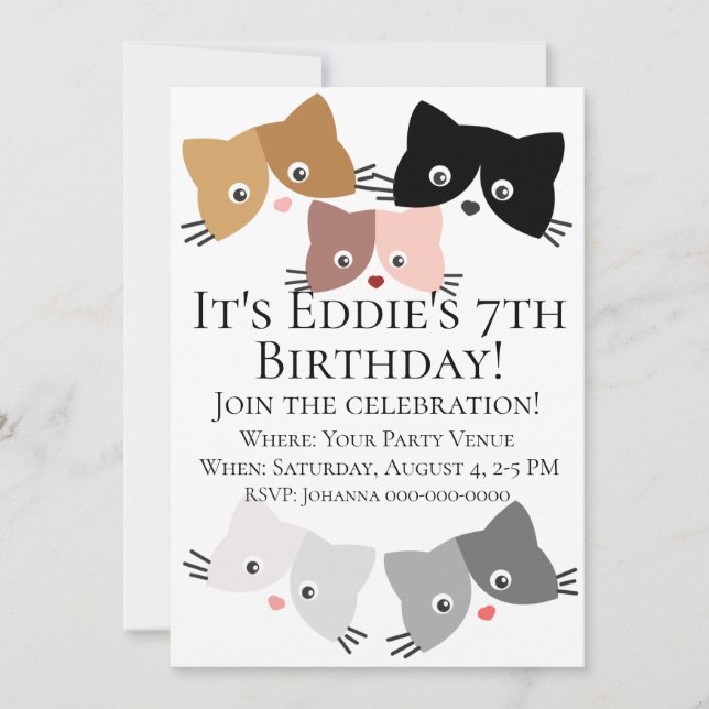 Invitación Feliz cumpleaños de gatitos curiosos (Anverso)