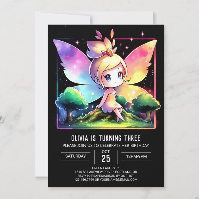 Invitación Feliz cumpleaños de hadas pequeñas (Anverso)