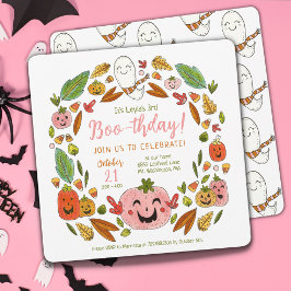 Invitación Feliz cumpleaños de Halloween rosa de los fantasma