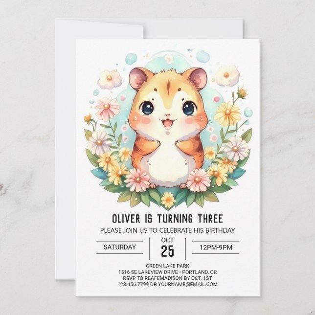 Invitación Feliz cumpleaños de Hamster en línea (Anverso)