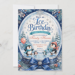 Invitación Feliz cumpleaños de hielo Pingüino Cumpleaños de p