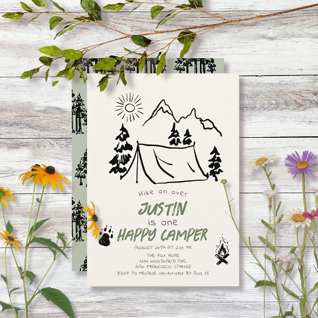 Invitación Feliz cumpleaños de la montaña de carpas dibujada  (Subido por el creador)