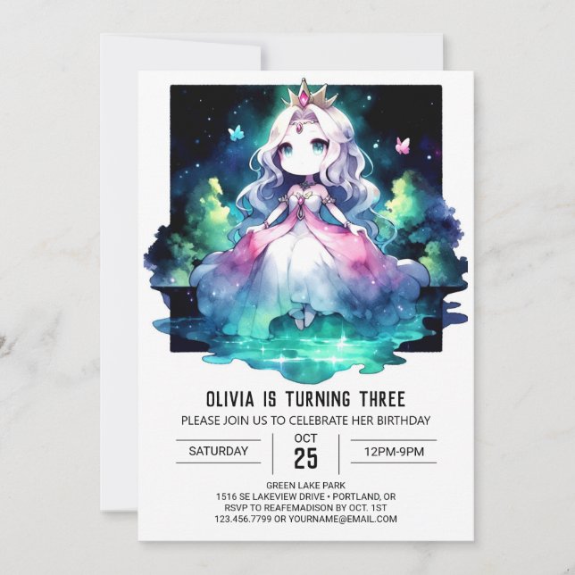 Invitación Feliz cumpleaños de la princesa encantada (Anverso)