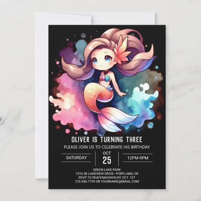 Invitación Feliz cumpleaños de la sirena (Anverso)