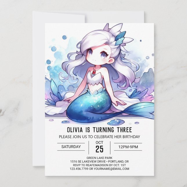 Invitación Feliz cumpleaños de la sirena oceánica (Anverso)
