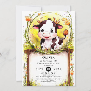 Invitación Feliz cumpleaños de la vaca pequeña