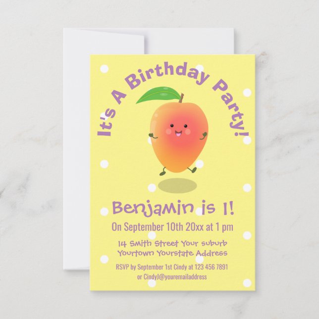 Invitación Feliz cumpleaños de mango amarillo personalizado (Anverso)