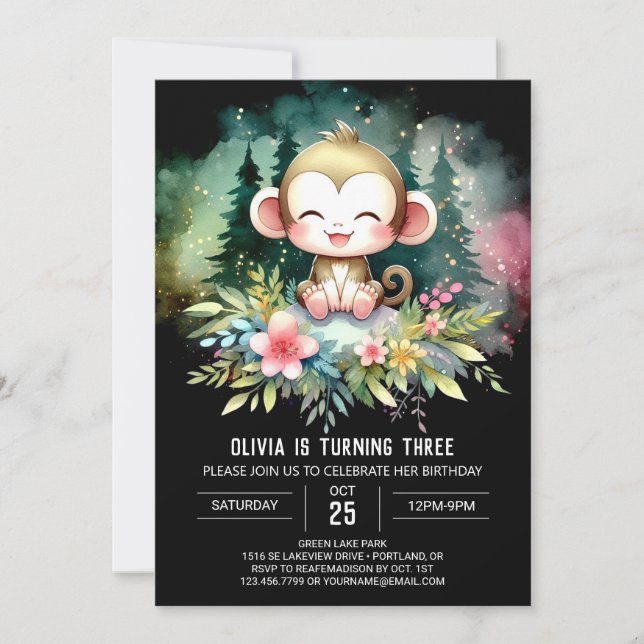 Invitación Feliz cumpleaños de mono (Anverso)