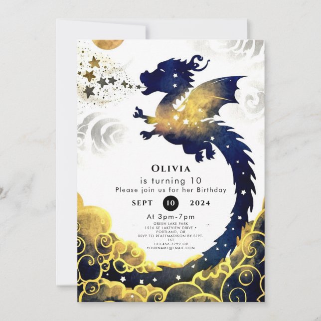 Invitación Feliz cumpleaños de Pastel Dragon (Anverso)