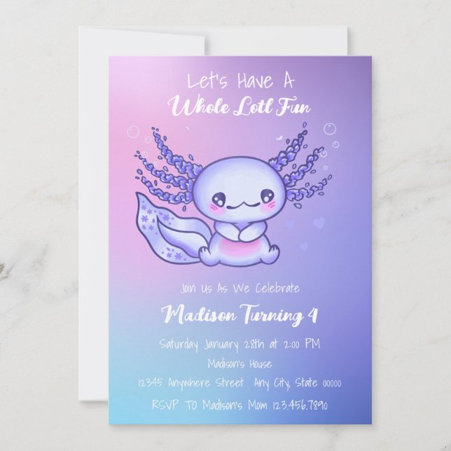 Invitación Feliz cumpleaños de Purple Axolotl (Anverso)