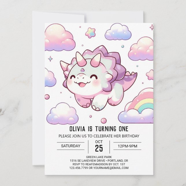 Invitación Feliz cumpleaños de un simple dinosaurio (Anverso)