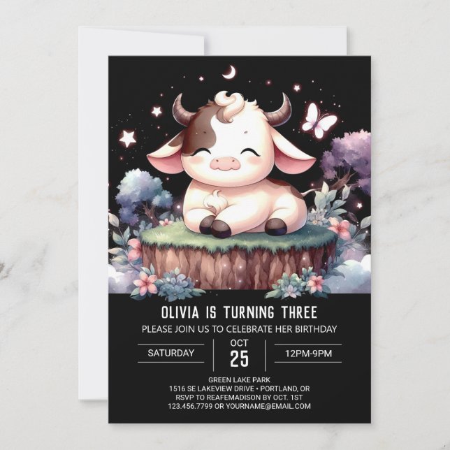 Invitación Feliz cumpleaños de vaca editable (Anverso)