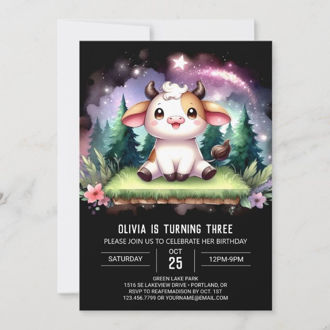 Invitación Feliz cumpleaños de vacas en línea (Anverso)