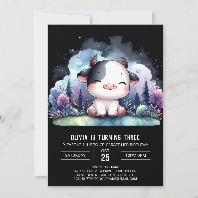 Invitación Feliz cumpleaños de vacas infantiles (Anverso)