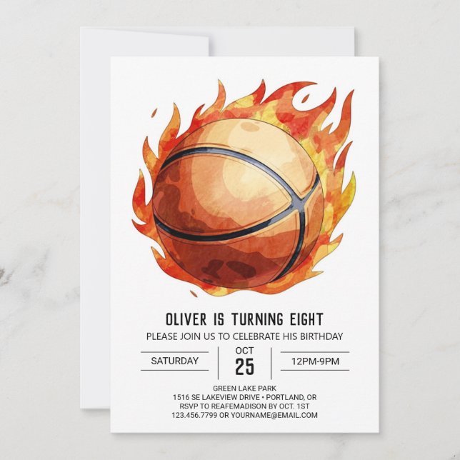 Invitación Feliz cumpleaños del baloncesto de acuarela de la  (Anverso)