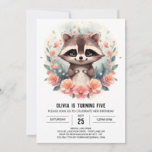 Invitación Feliz cumpleaños del Chica del mapache digital