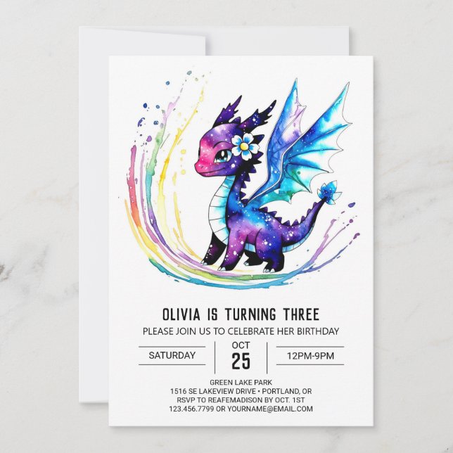 Invitación Feliz cumpleaños del Chica digital del Dragón Maje (Anverso)