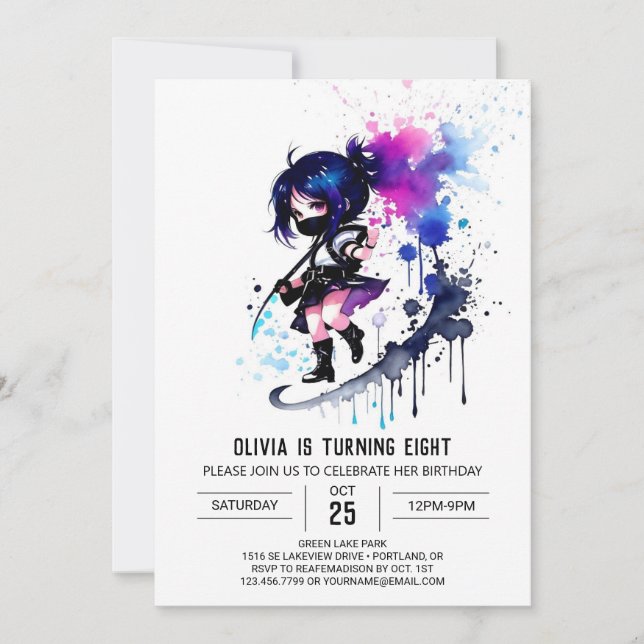 Invitación Feliz cumpleaños del Chica digital Ninja Fantasy (Anverso)