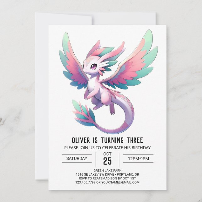 Invitación Feliz cumpleaños del Dragón caprichoso (Anverso)