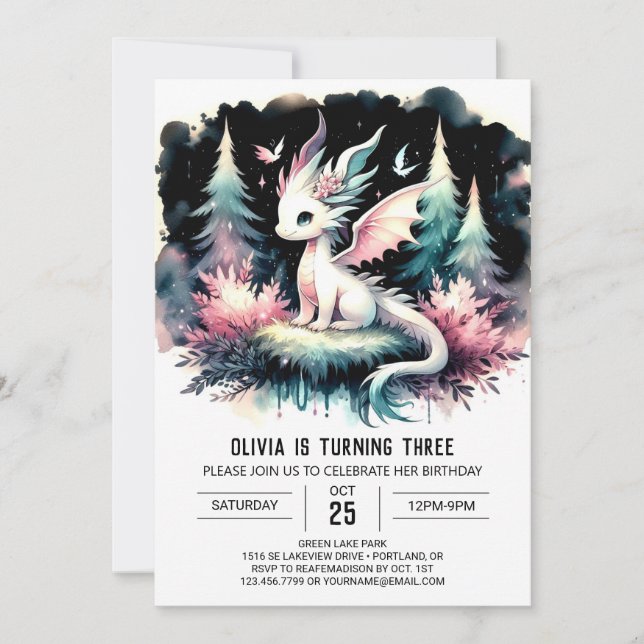 Invitación Feliz cumpleaños del Dragón Fantasía (Anverso)
