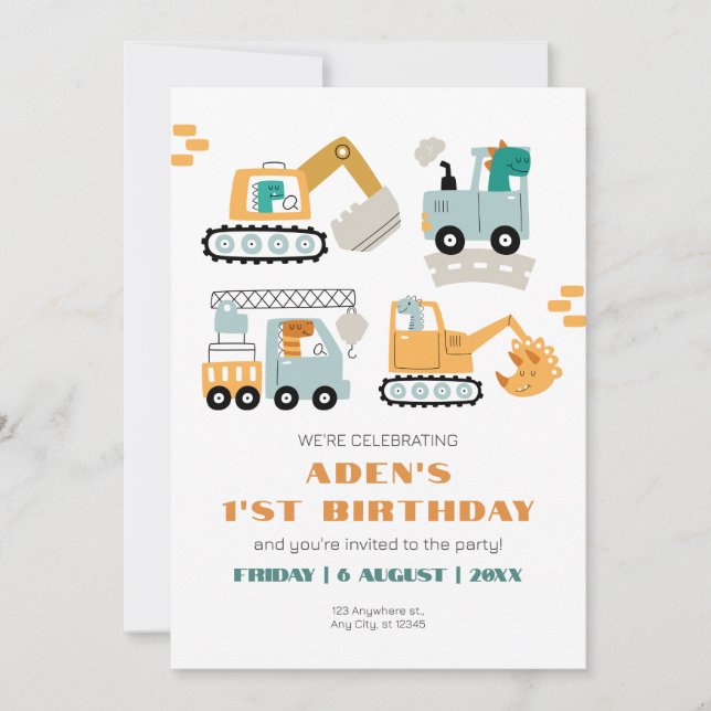 Invitación Feliz cumpleaños del Fiesta Dino 1 (Anverso)