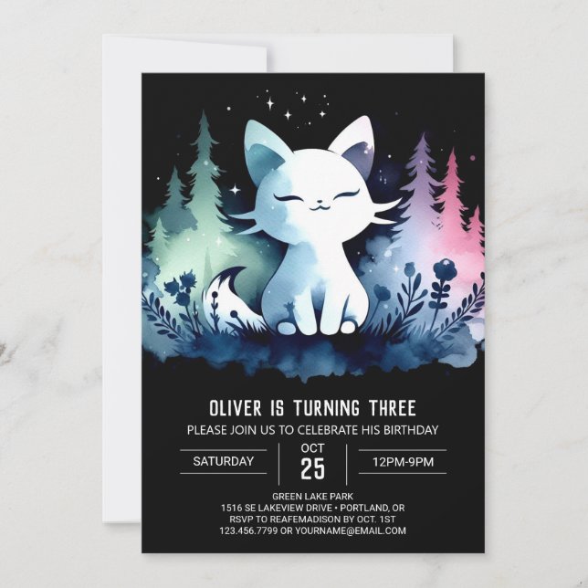 Invitación Feliz cumpleaños del gato Pastel (Anverso)