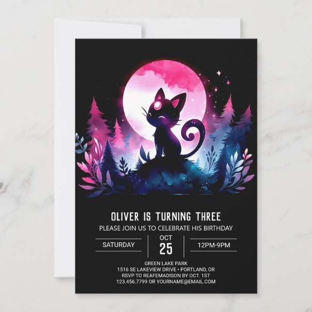 Invitación Feliz cumpleaños del gato Personalizado (Anverso)