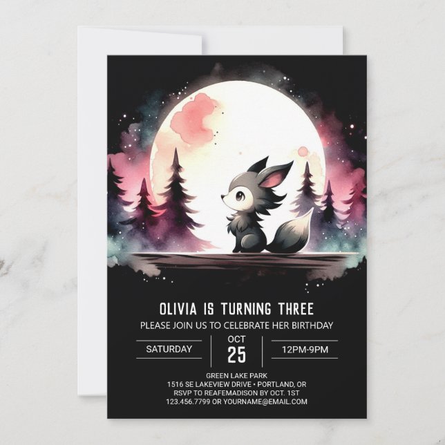 Invitación Feliz cumpleaños del lobo impreso (Anverso)