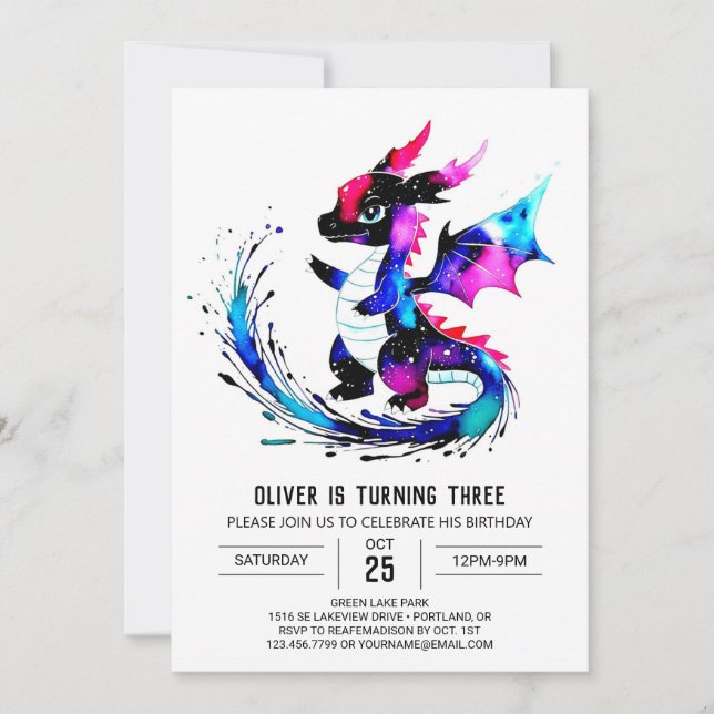 Invitación Feliz cumpleaños del niño digital Dragon (Anverso)