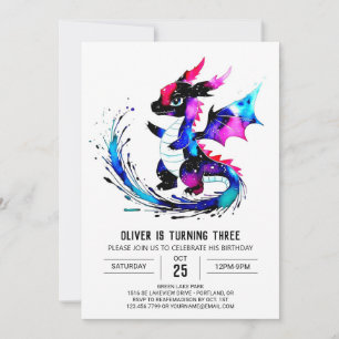 Invitación Feliz cumpleaños del niño digital Dragon