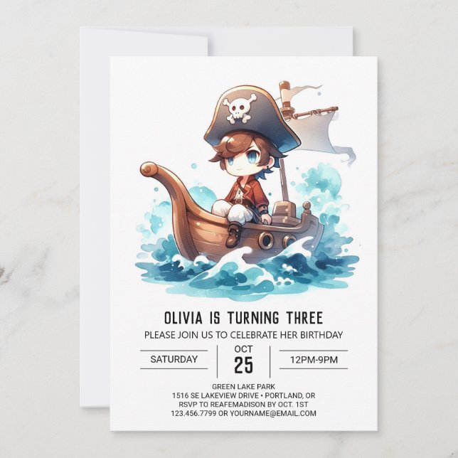 Invitación Feliz cumpleaños del Personalizado Pirata (Anverso)