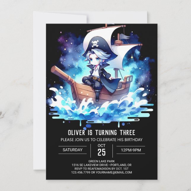 Invitación Feliz cumpleaños del pirata de la fantasía (Anverso)
