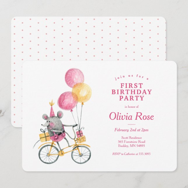 Invitación feliz cumpleaños del ratón (Anverso / Reverso)
