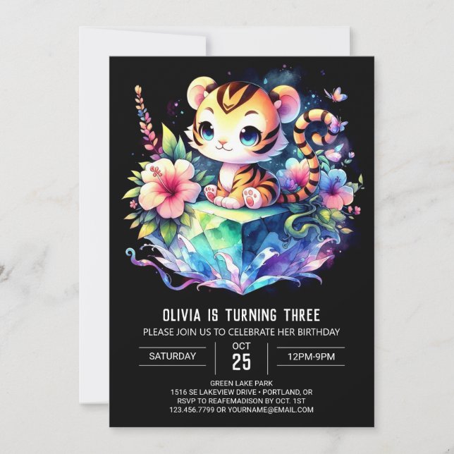 Invitación Feliz cumpleaños del tigre moderno (Anverso)