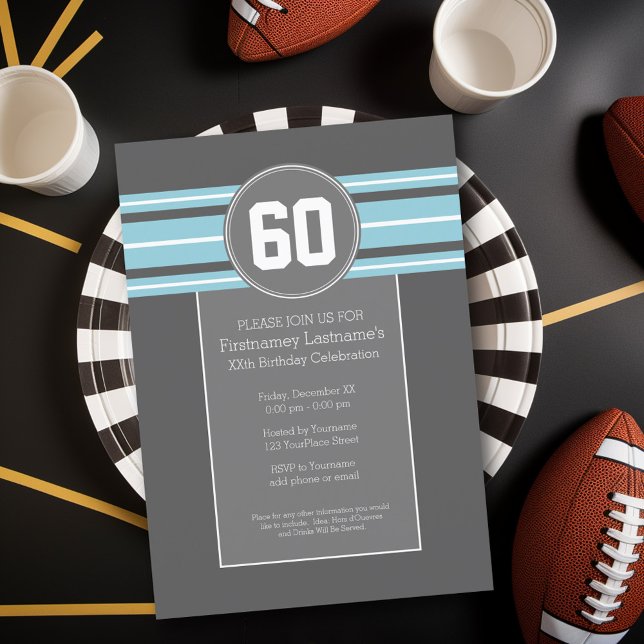 Invitación Feliz cumpleaños Deportes Jersey Stripes Nombre y  (Birthday Party Invitation - Sports Theme - Football Party Invitation)